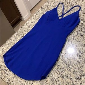 Only worn once blue dress, crossed back straps